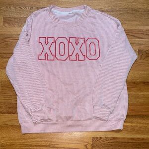 VALENTINES DAY!!  XOXO Pink and White Women's Crew Neck Sweater